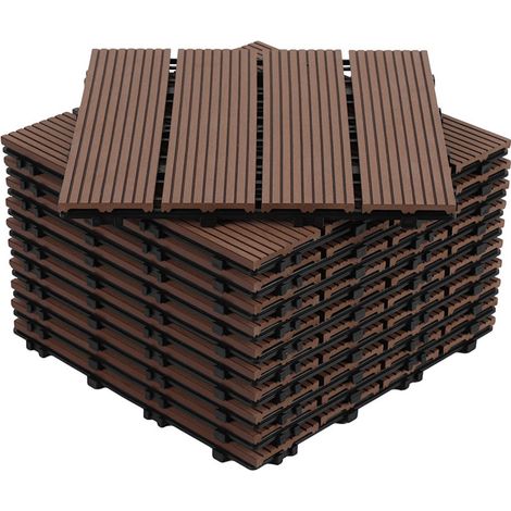 Wolketon Confezione da 54 piastrelle per decking in WPC, 4 listelli, 9 m², 30 x 60 cm, marrone caffè, piastrelle in legno composito con clip