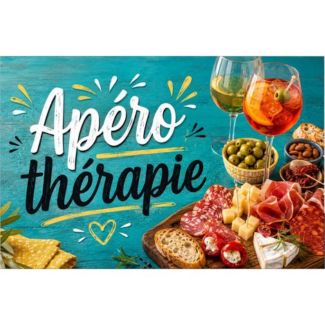 Plaque Métal Apéro Thérapie Déco Cuisine Bar 30 x 20 cm (1/2)