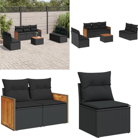 8-tlg. Garten-Sofagarnitur mit Kissen Schwarz Poly Rattan - Gartenmöbel Set - Rattan Möbel - Outdoor Lounge - Esstisch - Sofas - Home & Living (1/5)