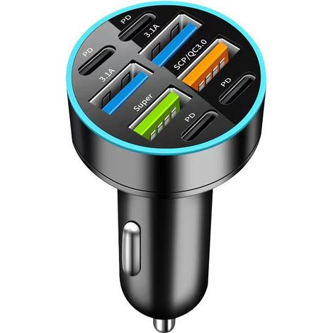 New SUPER+PD+3.1A 5-port car charger with 6 USB ports - Black (1/3)