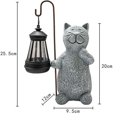 Statue chat solaire pour jardin – Lampe décorative étanche 10,8x10,5x19,5 cm – Veilleuse nocturne pour balcon ou terrasse