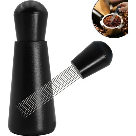 Outil à expresso, agitateur à café expresso en métal noir, distributeur d'expresso robuste à 12 broches en acier inoxydable 304, avec aiguille et fouet. (1/5)