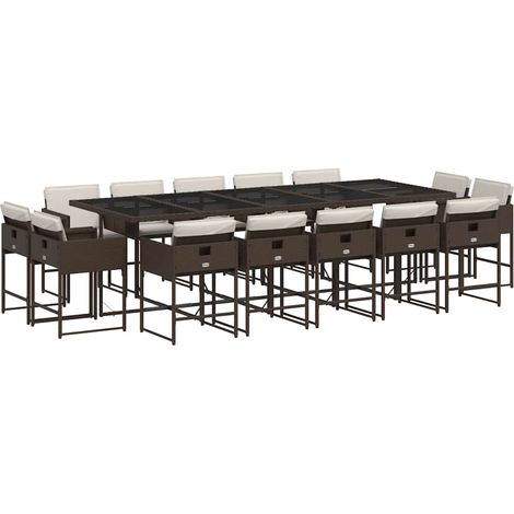 Maison Exclusive - Set da Pranzo da Giardino 15 pz con Cuscini Marrone Polyrattan