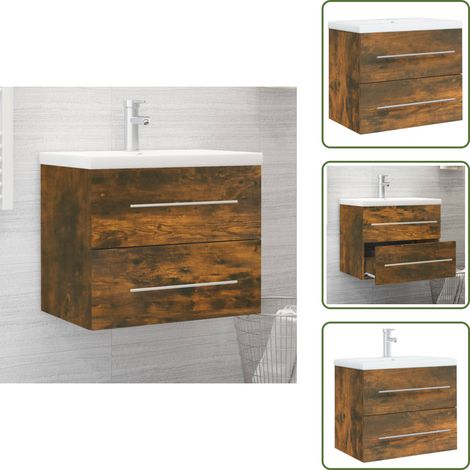 Madera contrachapada - vidaXL Mueble de baño con lavabo madera contrachapada roble ahumado - Baño moderno