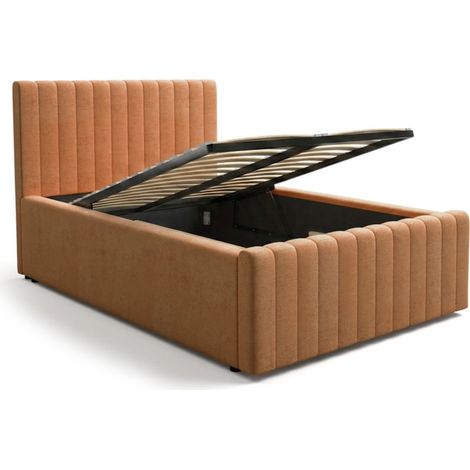 Lit coffre ELORIA 120x200 camel bouclé avec sommier relevable (1/5)