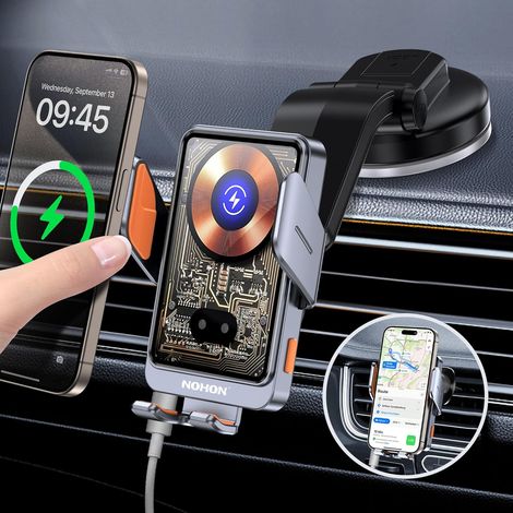 Support Telephone Voiture Induction:15W Chargeur Induction Voiture avec Clip Ventilation, Qi Chargeur sans Fil Voiture Rotation 360°, Compatible avec iPhone/Samsung/Xiaomi/Oppo/Huawei (1/5)
