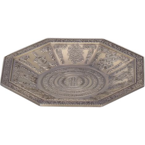 Bol octogonal à feu, écritures bouddhistes, 8 symboles de bon augure, bol à offrandes de feu, objets bouddhistes, cyan. (1/5)