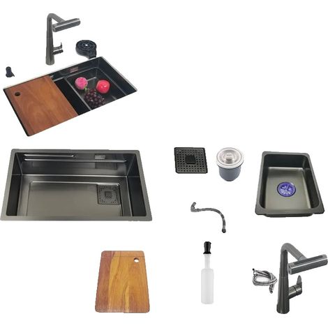 Évier de cuisine, design sous plan, acier inoxydable durable, 68x40cm B (1/2)