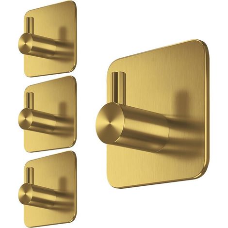 Toalleros - Ganchos de pared - Organización del baño - Montaje sin taladro - Juego de 4 - Dorado (1/5)