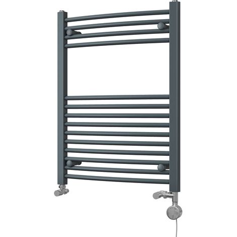 Zennor - Anthracite Dual Fuel Towel Rail H800mm x W600mm Thermostatic - Curved (1/3)