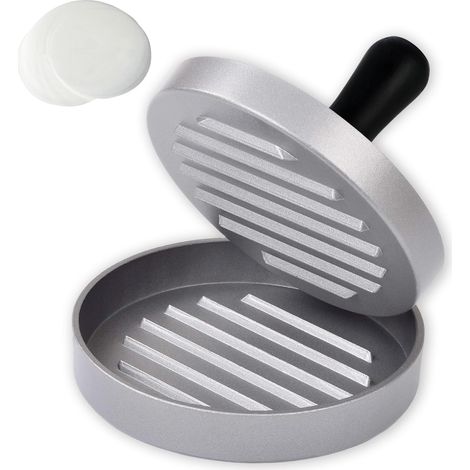 Hamburger Press with 100 Sheets of Parchment Paper, Cast Aluminum Hamburger Press Set for Delicious Hamburgers and Patties, Hamburger Meat Mold, BBQ, Hamburger Press with Coating