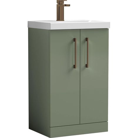 Balterley Bramshall Modern Bathroom 2 Soft Close Door & Mid-Edge Vanity Unit Basin, Satin Green, 500mm