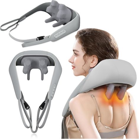 Masajeador cervical, masajeador portátil 5D para cuello, alfombra, hombros y beneficios con calentamiento (1/5)