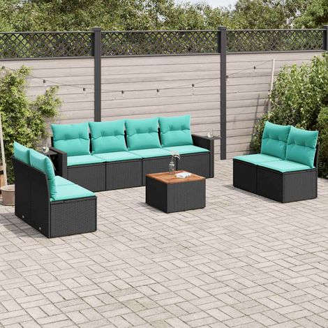 Teenpull – 9-teiliges Gartensofa-Set mit Kissen, schwarzes Polyrattan (1/5)