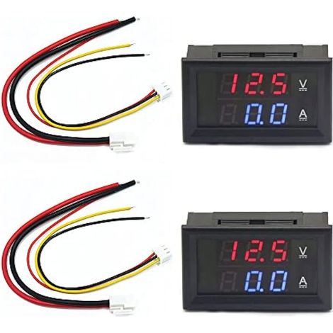 2 Pièces LED Voltmètre Ampèremètre 0.28", Détecteur Rouge et Bleu Tension Panneau, DC 0-100V 10A pour 12V/24V Volt Ampère Gauge (1/4)