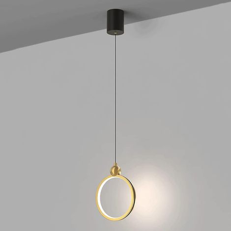 Lampe à Suspension de Chevet à LED, Lampe Suspendue créative à Anneau doré, Lampes à Suspension en métal avec Abat-Jour en Acrylique, luminaires Ronds minimalistes Modernes, Lustre décoratif (1/5)