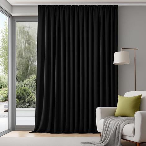 1 Rideau Occultant 280x245 CM, Isolation Thermique, Polyester Noir, Salon Chambre