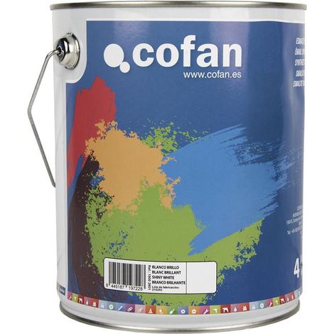 COFAN esmalte sintético (4 l) blanco brillo , Esmalte sintético al disolvente disponible en una amplia gama de colores y tonalidades fabricado a base de resinas alquídicas. Buena e