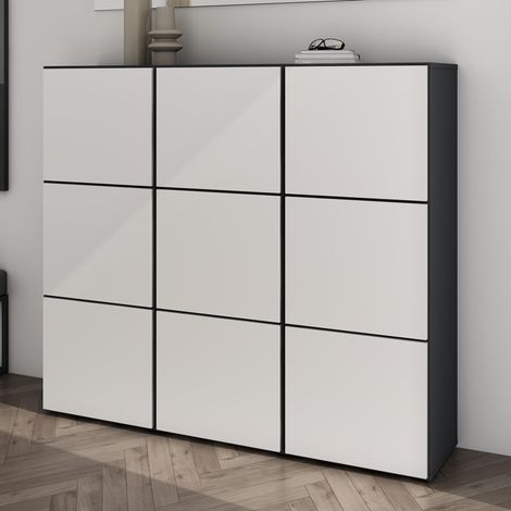 Mai & Mai Scarpiera Portascarpe 135x36x120cm, Porta Scarpe Armadio Scaffale Portascarpe 9 Ante + 18 Scomparti per Ingresso Soggiorno, Camera da Letto Schuhschrank02, Antracite opaco+Bianco opaco