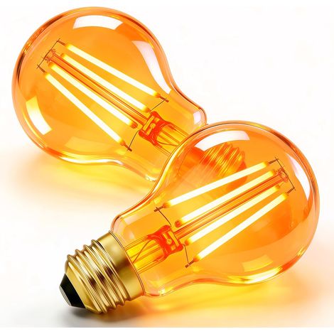 LED Vintage Filament Ampoule Edison E27 6W(Equivalent 60W Incandescence), Verre Ambré Blanc Chaud 1800K, A60 Globe Rétro, Non Dimmable, Décorative pour Chambre à Coucher Maison Bars Café, Lot de 2 (1/5)