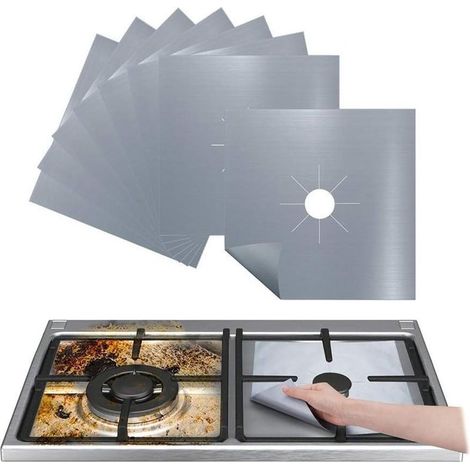Protection de Gazinière, Lot de 4 Protection Cuisinière à Brûleurs Gaz, en Fibre Réutilisable Facile à Nettoyer et à Couper(27x27x0.12cm) (1/3)