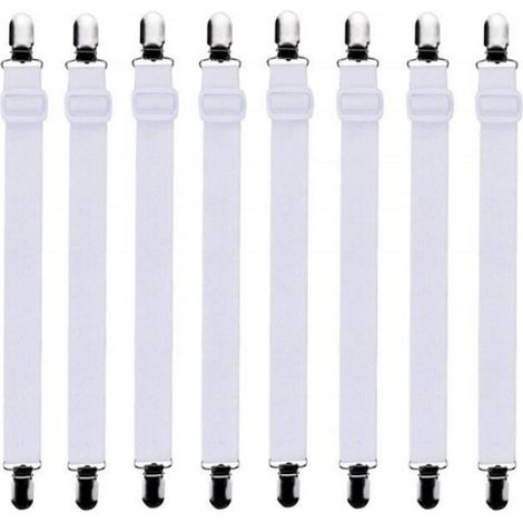 Tendeurs de drap élastiques - Lot de 8 - Réglables de 25cm à 70cm - Blanc - Pour tous lits et matelas (1/4)