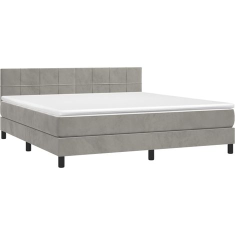Giroletto LED con coprimaterasso testiera boxspring 180x200 cm tessuto velluto grigio chiaro TDL0207812