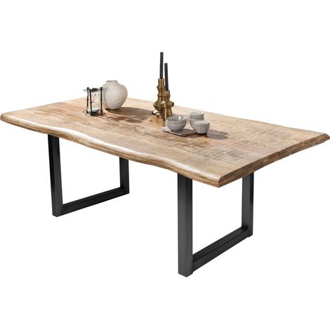 Table de salle à manger en bois de manguier et métal noir style industriel 240x100 cm - PANGIVO (1/5)