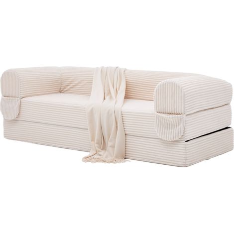 Canapé-lit 2 places en tissu côtelé beige, convertible en lit futon pour salon et petits espaces (1/5)