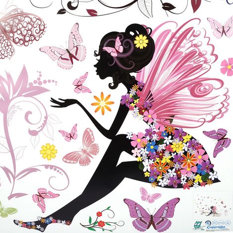 Autocollant mural PVC Fleur Fée Papillon Décor Vinyle Adhésif Amovible Chambre Fille Maison Décoration Murale (1/5)