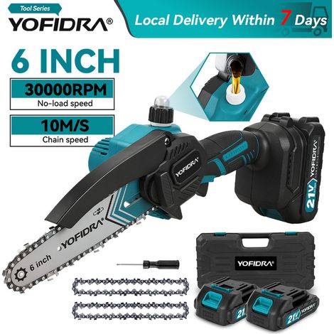 Tronçonneuse électrique portable YOFIDRA 6 pouces – 30 000 tr/min, pour jardin et bois, compatible batterie Makita 21V