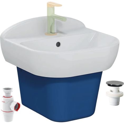 Lavabo pour enfant VitrA Sento Kids 45 cm + Cache siphon bleu + siphon et bonde WIRQUIN