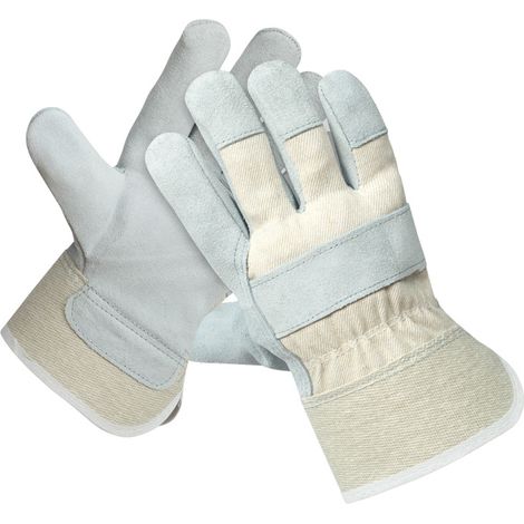 Protection du travail gants de protection soudeur court protection de soudage électrique deux doigts pleine paume gants en caoutchouc demi-cuir blanc 2 pièces bleu-gris (1/2)