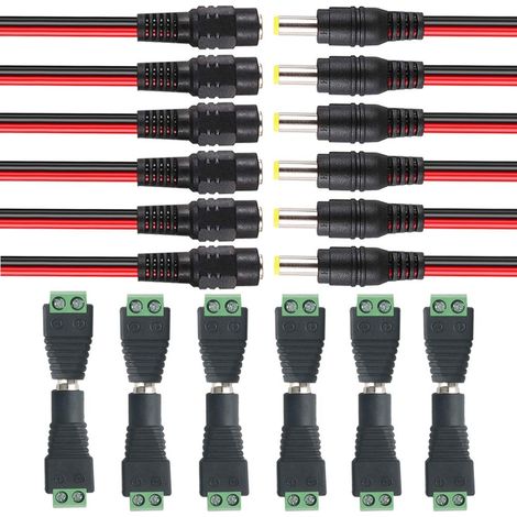 24Pcs 5.5 X 2.1mm Connecteur Kit: 6 Paire Power Jack Adaptateur Vis Borne Connecteur + 6 Paire Pigtail Cable, pour Caméra LED Bande (1/4)