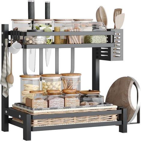 Étagère à Épices Antirouille à 2 Niveaux pour Rangement de Cuisine, Porte-épices (1/3)