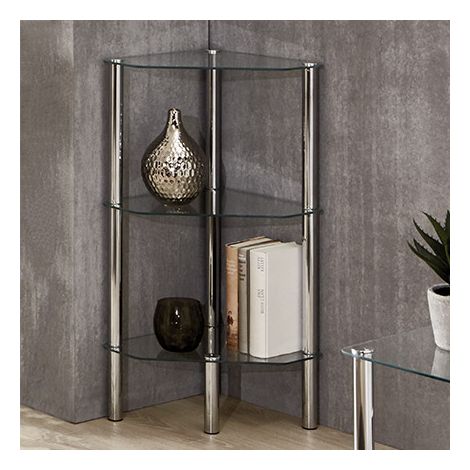 Etagère d'angle 3 niveaux 46x32x77 cm en verre et métal chromé - YUKON