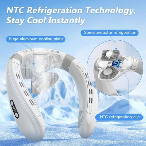 Ventilateur de cou portable USB mini grande capacité, sans pales, avec affichage numérique, semi-conducteurs et réfrigération intégrée, 5200 mAh. (1/3)