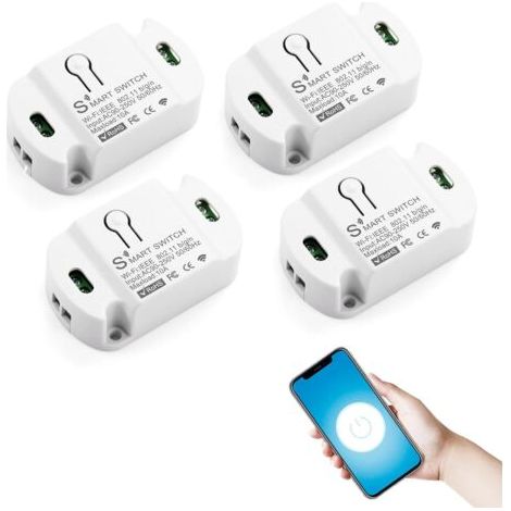 4pcs Interrupteur Connecté, Interrupteur Wifi Smart Life, Mini Alexa Interrupteurs avec SmartLife/Tuya APP Télécommande, Interrupteurs Wifi Smart Life Module Compatible Alexa/Google Assistant (1/5)