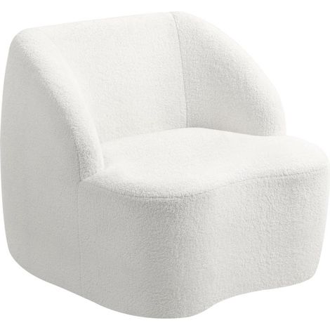 Fauteuil moderne avec revêtement en polaire, fauteuil confortable pour salon, chambre, bureau, blanc crème (1/5)