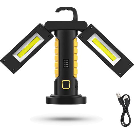 Lampe de Travail LED Rechargeable Baladeuse LED Mecanicien Lampe Travail Magnétique sans Fil avec Interrupteur Accroche USB pour Mécanique Auto Véhicule Exterieur Garage Camping
