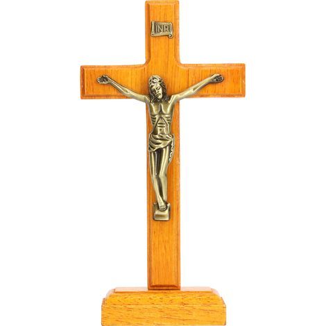 Croix Murale en Bois Sculptée à la Main avec Jésus Crucifié - Décoration Religieuse Catholique pour Prière et Exposition (1/5)