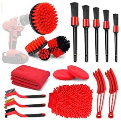 18-teiliges Bohrmaschinenbürsten-Set, Reinigungsset für Bohrmaschinenbürsten, Bohrmaschinenbürste für Badezimmeroberflächen, Böden, Badewannenfliesen und Autos (Rot) (1/5)