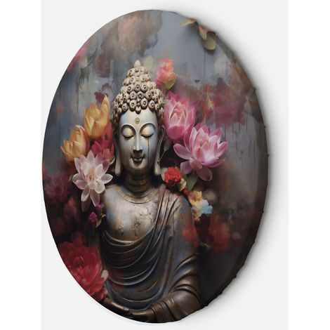 Tableau sur toile Image circulaire Bouddha et fleurs zen abstraites 80x80 (1/5)
