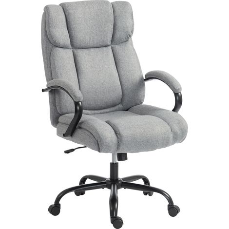 Vinsetto Bürostuhl, Ergonomischer Chefsessel bis 220 kg belastbar, Gepolsterter Schreibtischstuhl mit Armlehne, breit Sitz, Höhenverstellbarer Drehstuhl mit Wippfunktion, Leinenoptik, Hellgrau (1/5)