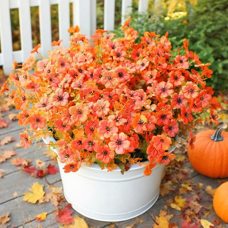 FLITI Artificial Flowers Autumn 12 Bouquets Silk Orange Eucalyptus Leaves Fake Plants UV Resistant Indoor Outdoor Decoration (1/5)