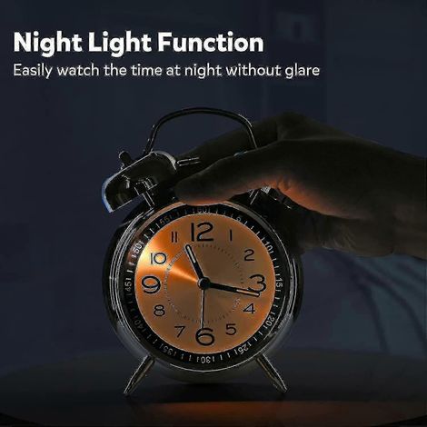 Réveil silencieux pour adulte, montre à quartz sans tic-tac de 4 pouces, avec rétroéclairage, double sonnerie [Argent] (1/4)
