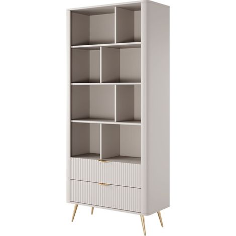 Libreria 88,2 cm, 2 cassetti, 8 ripiani, Beige, 88,2 x 38 x 193,8 cm (1/5)