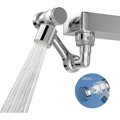 Lntyq Rallonge de robinet avec filtre - Rallonge de robinet à 1440 degrés avec élément filtrant - Robinet pivotant (Platine) (1/4)
