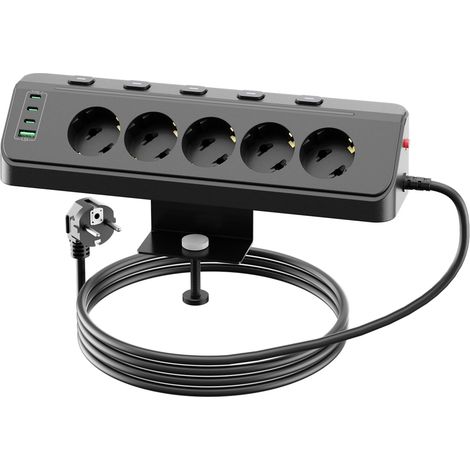 Multiprise 5 Prises d'angle avec USB, Multiprise de Table à Pince (1/5)