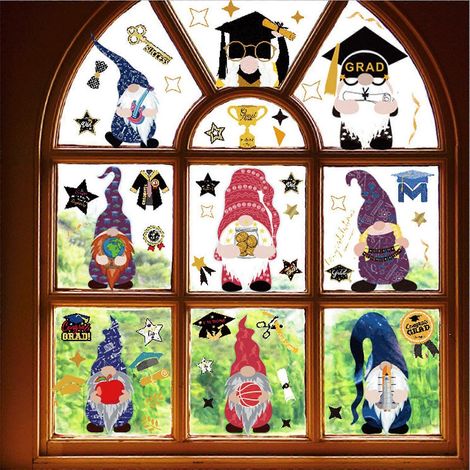 Lot de 9 autocollants muraux gnomes sans visage pour la fête de remise de diplômes, pour poupées, décorations de maison, félicitations, fête de fin d'études, anniversaire (1/4)